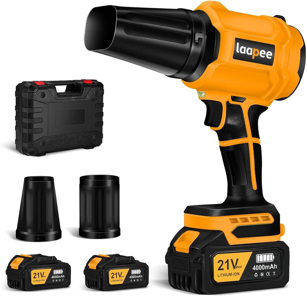 Leaf Blower Cordless,Battery Powered 800,000 RPM Electric Leaf Blower with 2 x 4.0Ah Battery and Charger Handheld Blowers for Lawn Care,Dust,Snow,Car Blowing Water with 2 Extended Nozzle,Orange