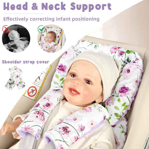 GFU Infant Car Seat Insert Head and Body Support with 2 Strap Pads Purple