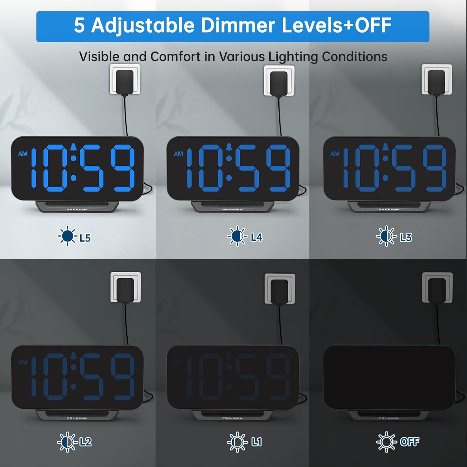 Peakeep Small Digital Alarm Clock for Bedrooms, Loud for Heavy Sleepers