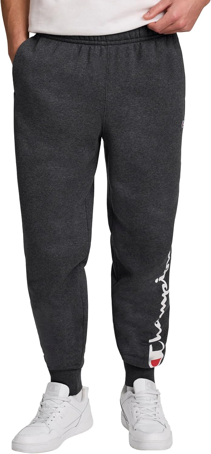 Champion Men's Graphic Fleece Joggers Sweatpants, Standard Fit, Midweight Fleece, Classic Script Logo
