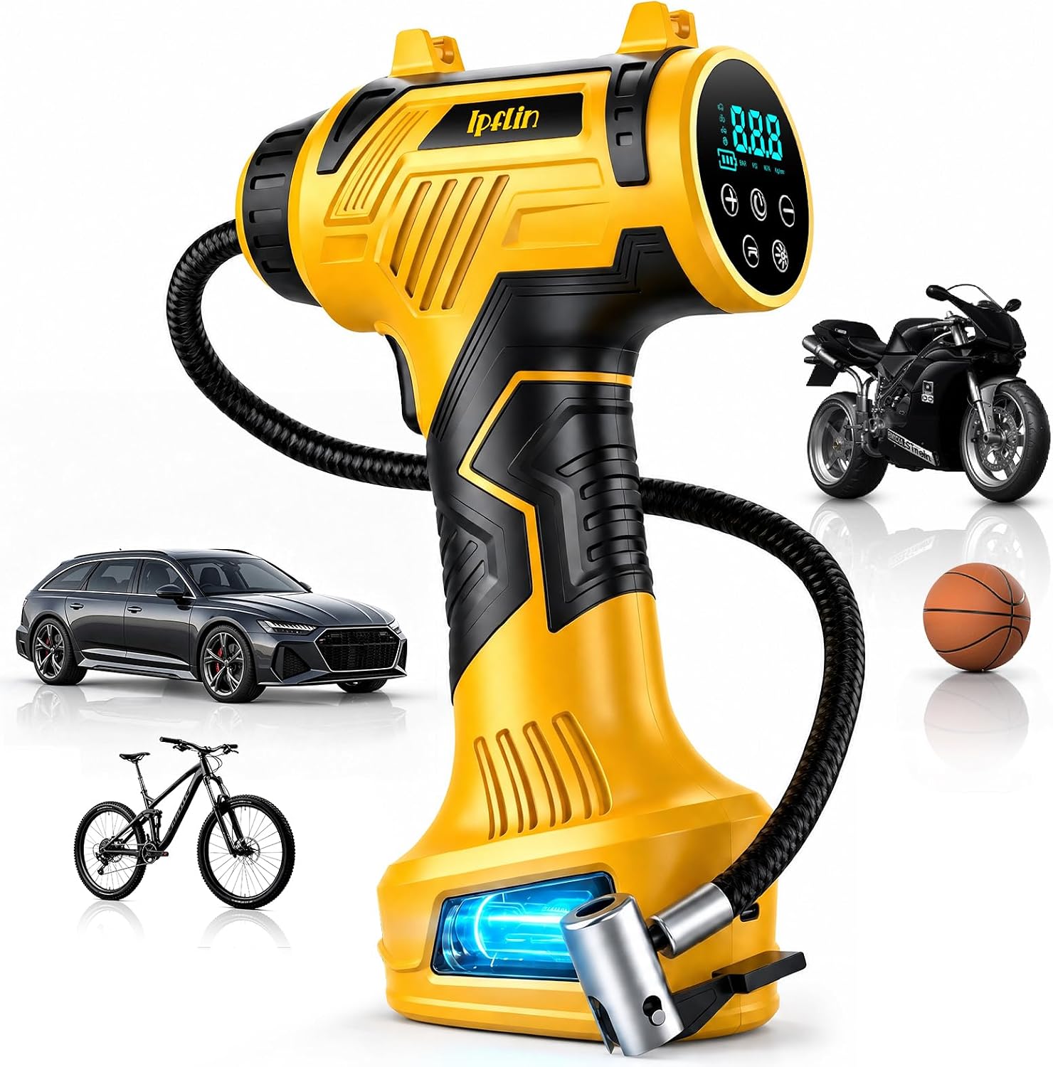 160 PSI Tire Inflator Portable Air Compressor Built-in Battery, Dual Power