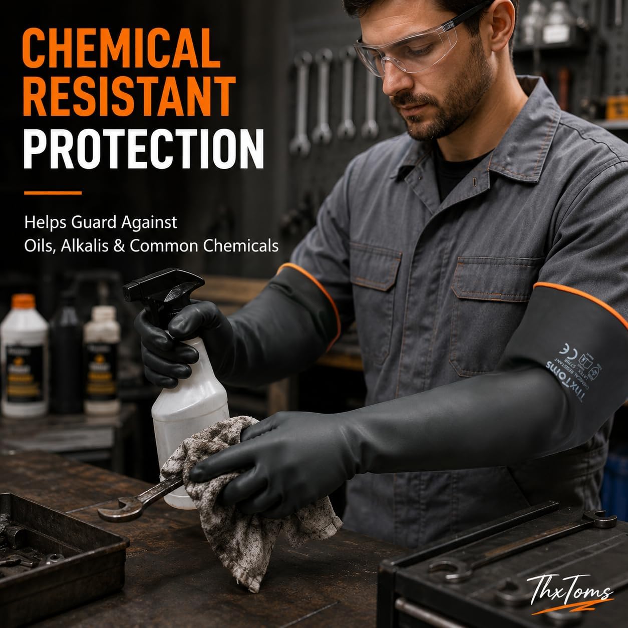ThxToms Chemical Resistant Gloves, 28 Mil Heavy Duty Latex, 22 Inch, 1 Pair