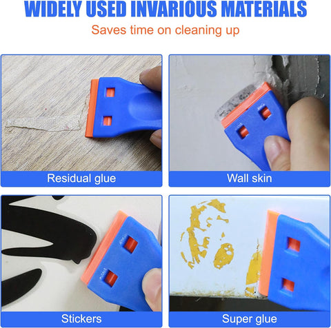 4 Pcs Plastic Razor Blade Scraper and 120 Pcs Blades, Remove Label Decal Tool,Forwithout Scratches Plastic Razor Blade Scraper, Adhesive Remover for Kitchen Appliances,Stickers and Paints on Window
