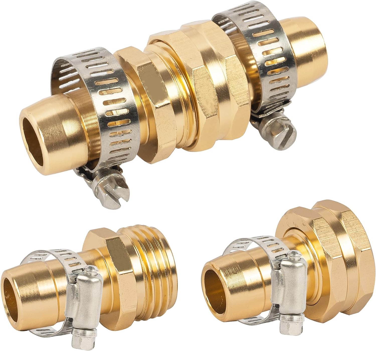 Hourleey Garden Hose Repair Connector with Clamps, Fit for 3/4" or 5/8" Garden Hose Fitting, Male and Female Hose Adapter Water Hose Repair Kit, 3 Set