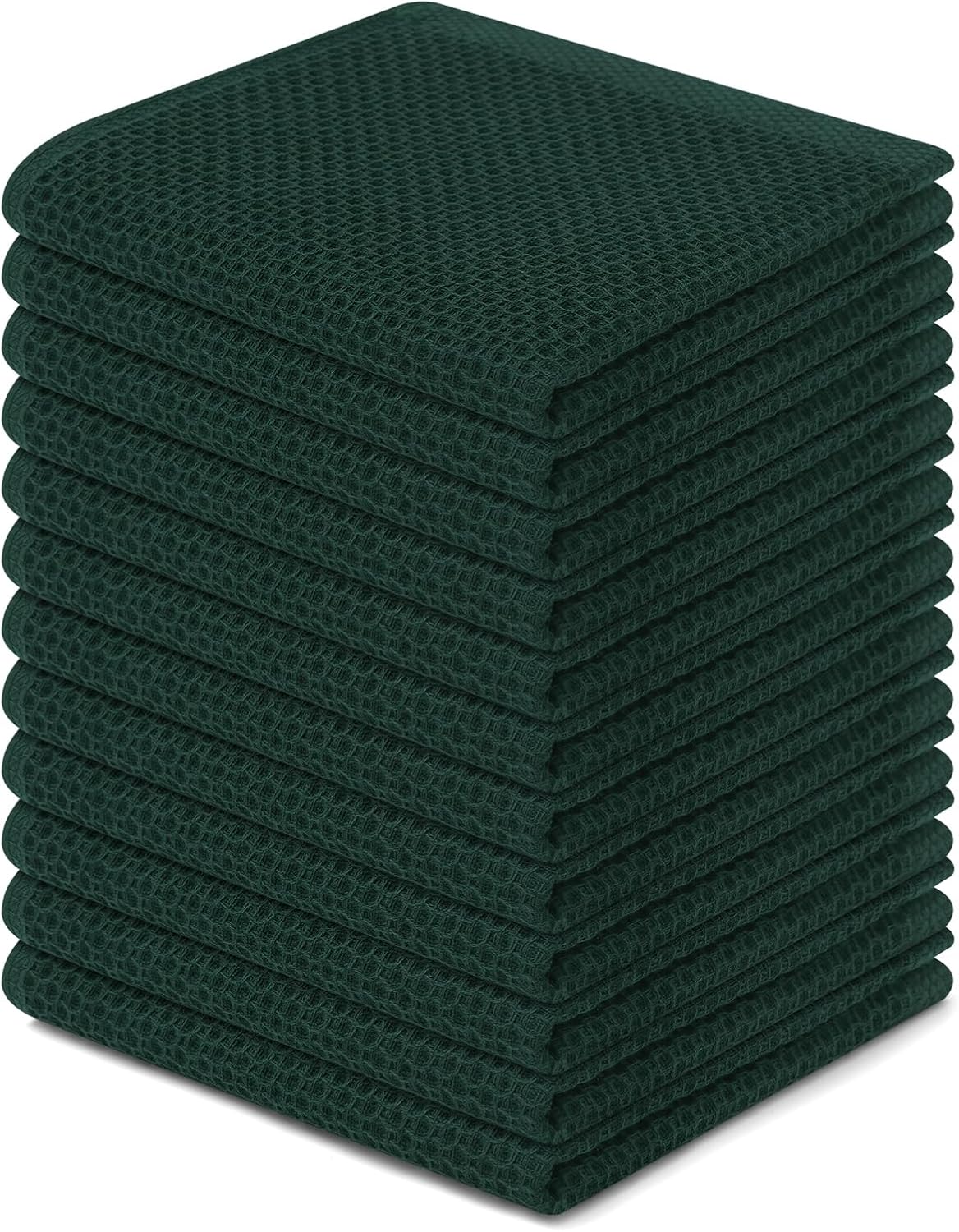 Homaxy 100% Cotton Waffle Weave Kitchen Dish Cloths 12-Pack, Blackish Green