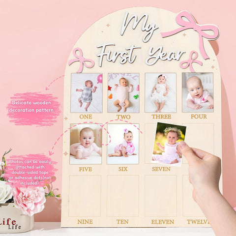 Naozinebi Pink Bow First Year Photo Board Bow Birthday Decor