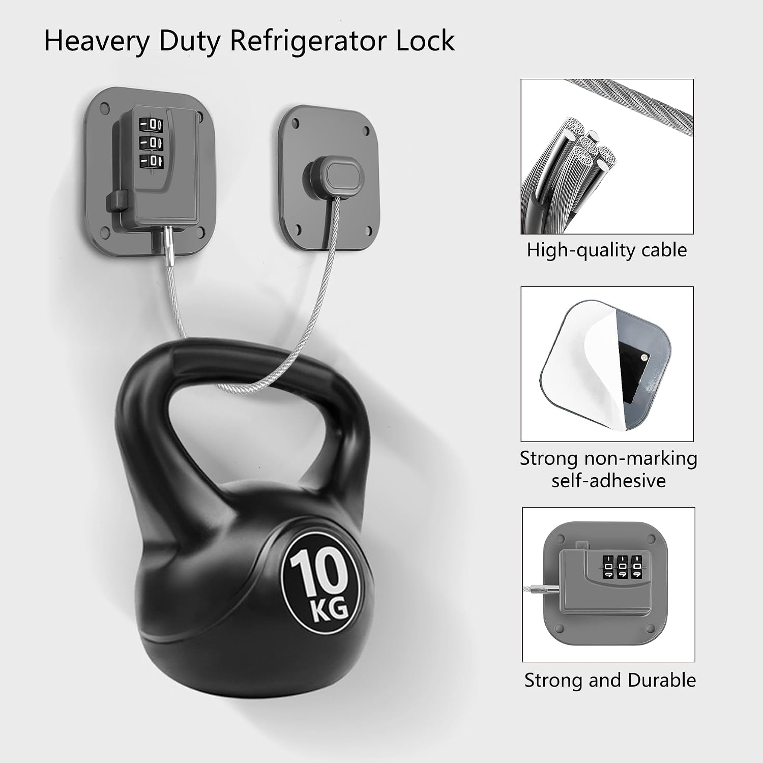 Refrigerator Lock, Heavy Duty Fridge Lock, Combination Lock for Refrigerator Cabinets, Drawers, Safety, Easy Install No Keys Needed (Grey-3Pack)