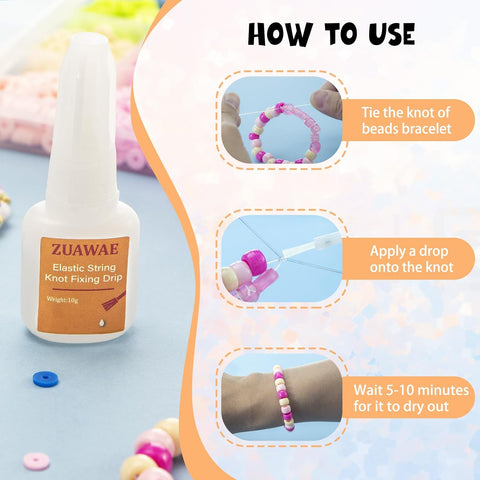 Jewelry Glue for Elastic String, Clear Craft Glue Elastic String Kont Fixing Drip, Bracelet Glue Bracelet Supplies for Rhinestones Crafts, Clay Beads, Fabric, Jewelry Making Kit