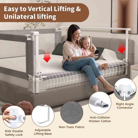 Bed Rail for Toddlers,1-Piece Height Adjustable Bed Guard Rail for Toddlers, Kids Safety Guard Rails for Twin Full Queen King Size (Gray, 1 Piece Side:70.8")