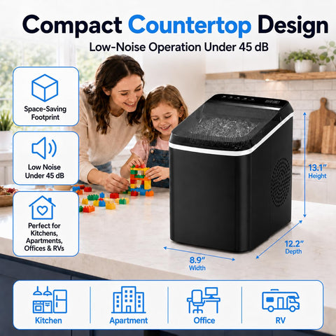 Anypro Countertop Ice Maker Machine, Portable Bullet Ice Maker, 9 Cubes Ready in 6 Mins, 33Lbs/24H, 2 Ice Sizes, Self Cleaning Ice Maker, Basket & Scoop, Compact Ice Machine for Home Kitchen Office RV