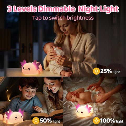 Mewaii Huggwaii Squishy Axolotl Night Light for Kids, BPA-Free