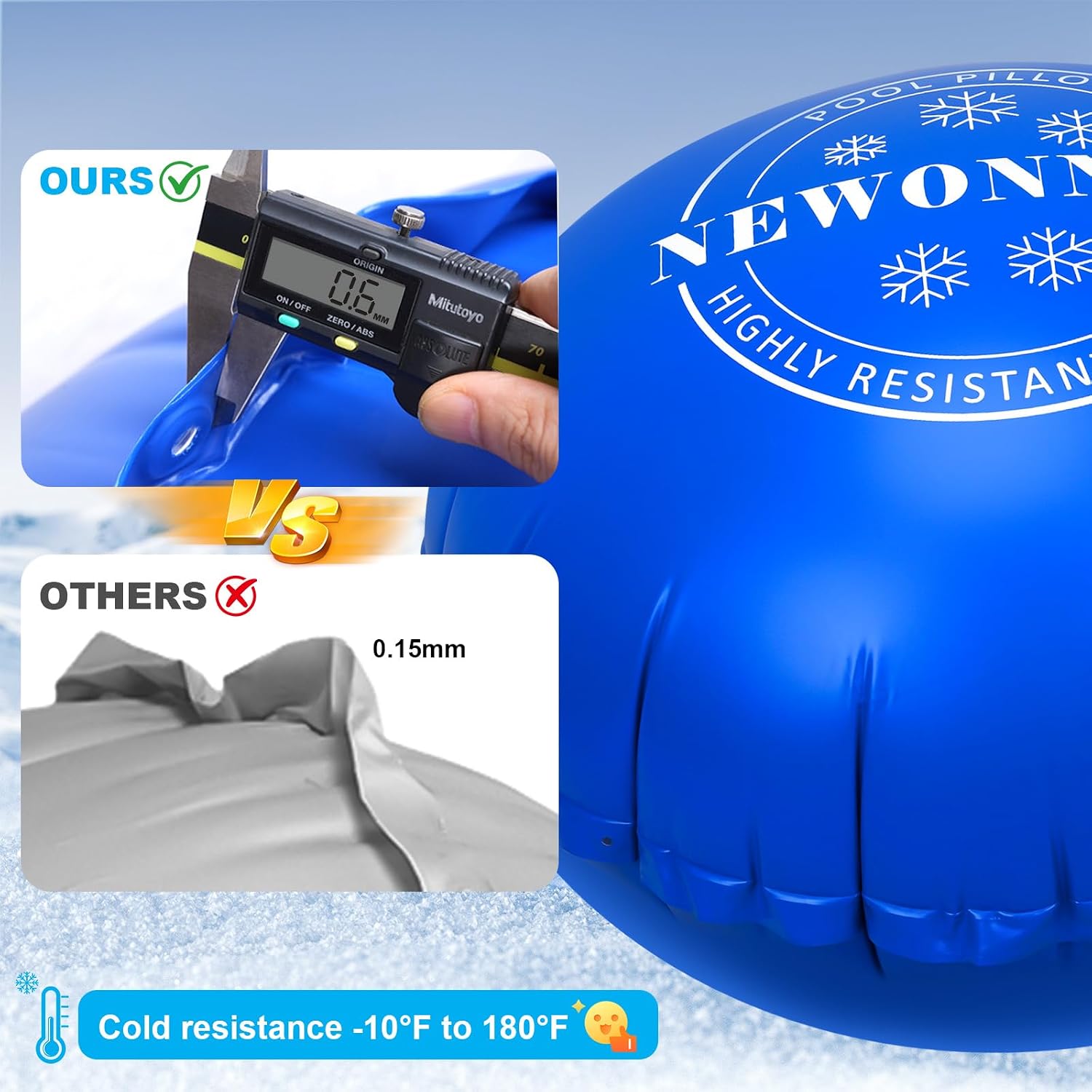 7 x 7 Ft Pool Pillow for Above Ground Pools | 0.6mm PVC, Cold-Resistant, Includes 66 Ft Rope, Winter Pool Cover Pillow, No Leak