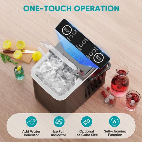 Sweetcrispy Countertop Ice Maker with Scoop, Basket and Handle, 9 Ice Cubes Machine Ready in 6 Mins, 26.5lbs in 24Hrs, 2 Sizes for Home Kitchen Office Bar Party(Black)
