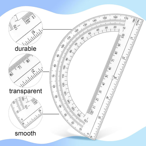 Unjoo Plastic Protractor 6 Inch Math Protractors 180 Degrees, 2 Pack (Pink)