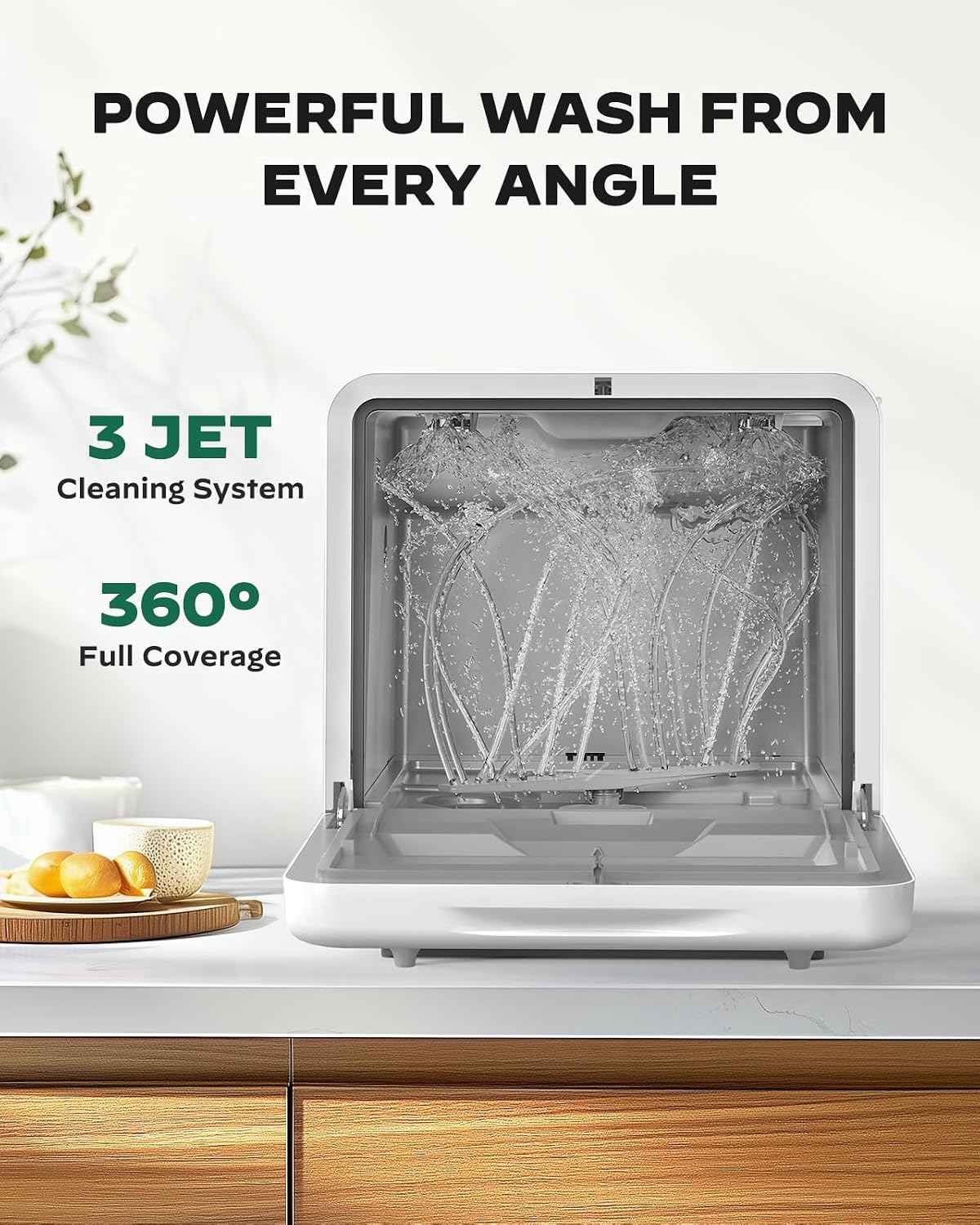 Silonn Portable Countertop Dishwasher, 5L Tank No Plumbing Needed 7 Wash Prog 360° Spray, 4-Place Settings Dishwasher Auto Dry for Apartments RVs Dorms