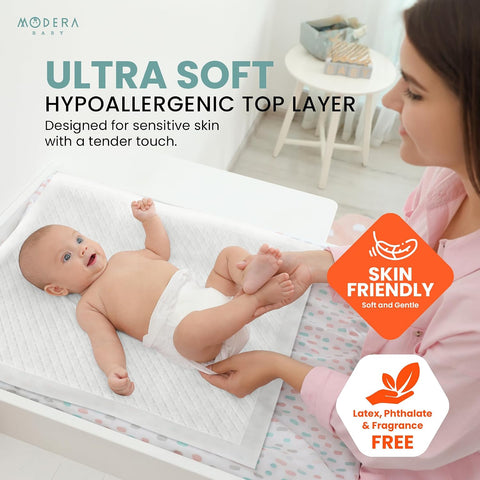 Organic Cotton Enhanced Disposable Changing Pad Liners | Large 18x24 Hypoallergenic Ultra Absorbent Waterproof Super Soft Quilted Underpads for Baby Diaper Table/Travel, Leak Proof Mess Free 100-Pack