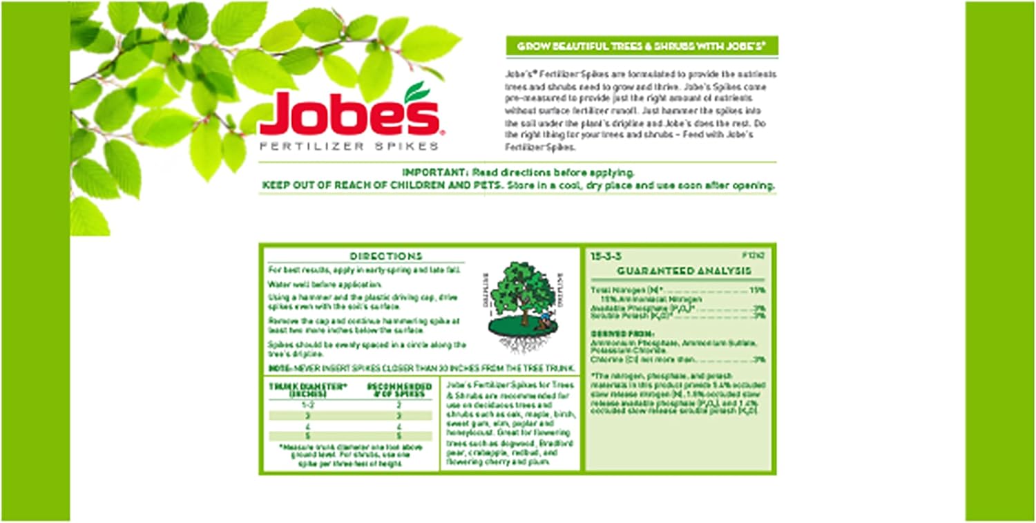 Jobe’s Slow Release Tree and Shrub Fertilizer Spikes, Easy Plant Care for Oak, Maple, Dogwood, Boxwood, and Many More Acid Loving Trees and Shrubs, 9 Count
