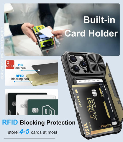 BXYJY for iPhone 16 Pro Case Wallet, Credit Card Holder (4-5 Cards), Black