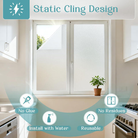 Haton Frosted Window Privacy Film with Tools, Static Cling for Glass, Pure