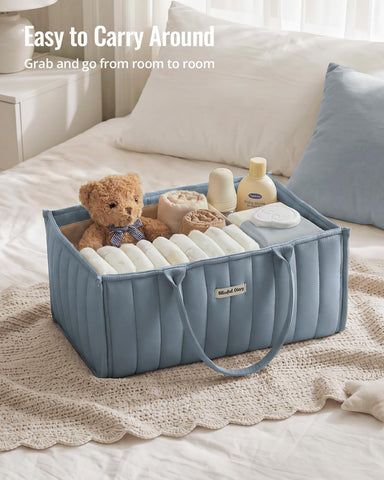 Blissful Diary Baby Diaper Caddy Organizer, Stylish Storage Basket for Newborn Essentials and Diaper Station, Gift for Baby Shower and Registry Must-Have, Dusty Blue