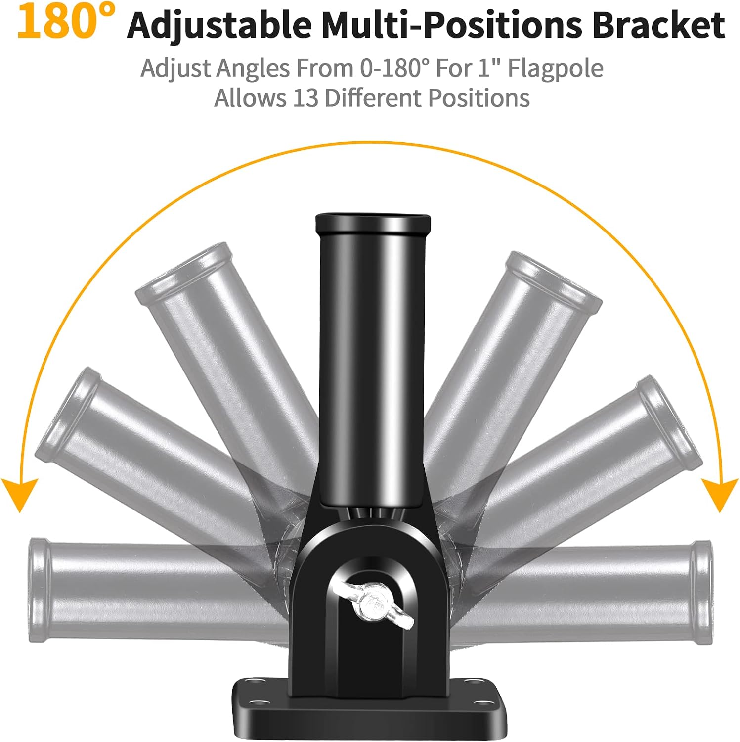 Flag Pole Holder Brackets, BONWIN 1" Flag Pole Mounting Bracket with Hardwares for House Wall Porch, 1" Inner Diameter, 180° Adjustable Multi Positions, Aluminium Alloy(2 Pack Black, Multi-Positions)