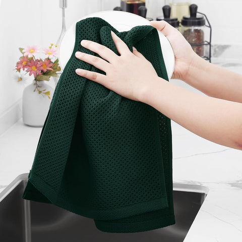 Homaxy 100% Cotton Waffle Weave Kitchen Dish Towels 6-Pack, Blackish Green