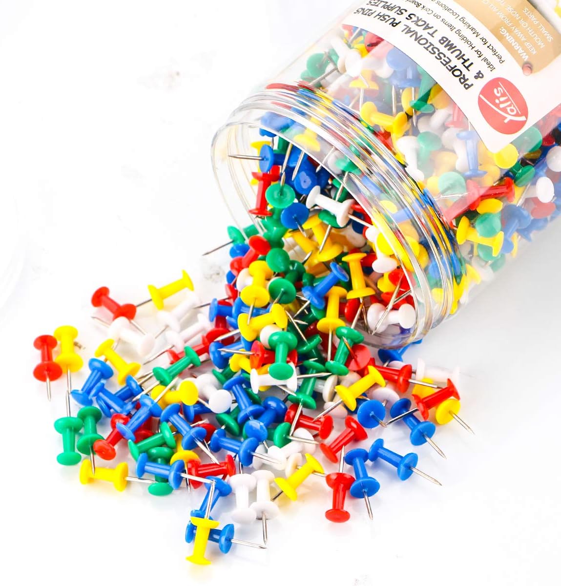 Push Pins 600 Count, Standard Multicolored Thumb Tacks Steel Point and Colors Plastic Head