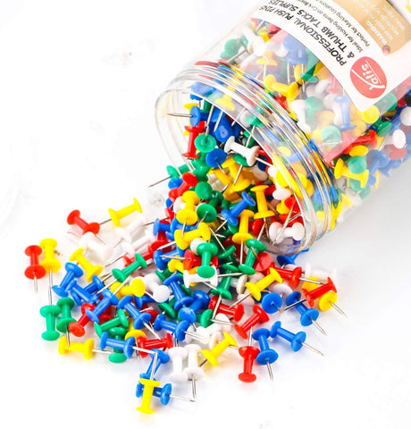 Push Pins 600 Count, Standard Multicolored Thumb Tacks Steel Point and Colors Plastic Head