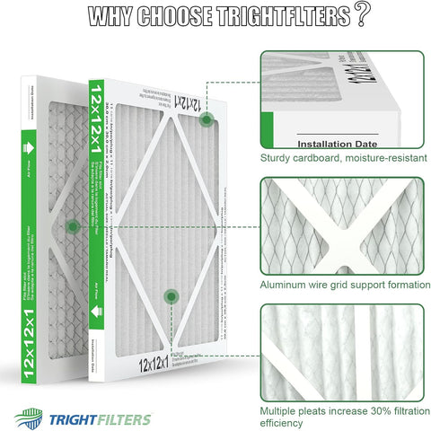 TRIGHTFILTERS 12x12x1 Air Filter 4 Pack, MERV 8 Pleated HVAC Furnace Filter