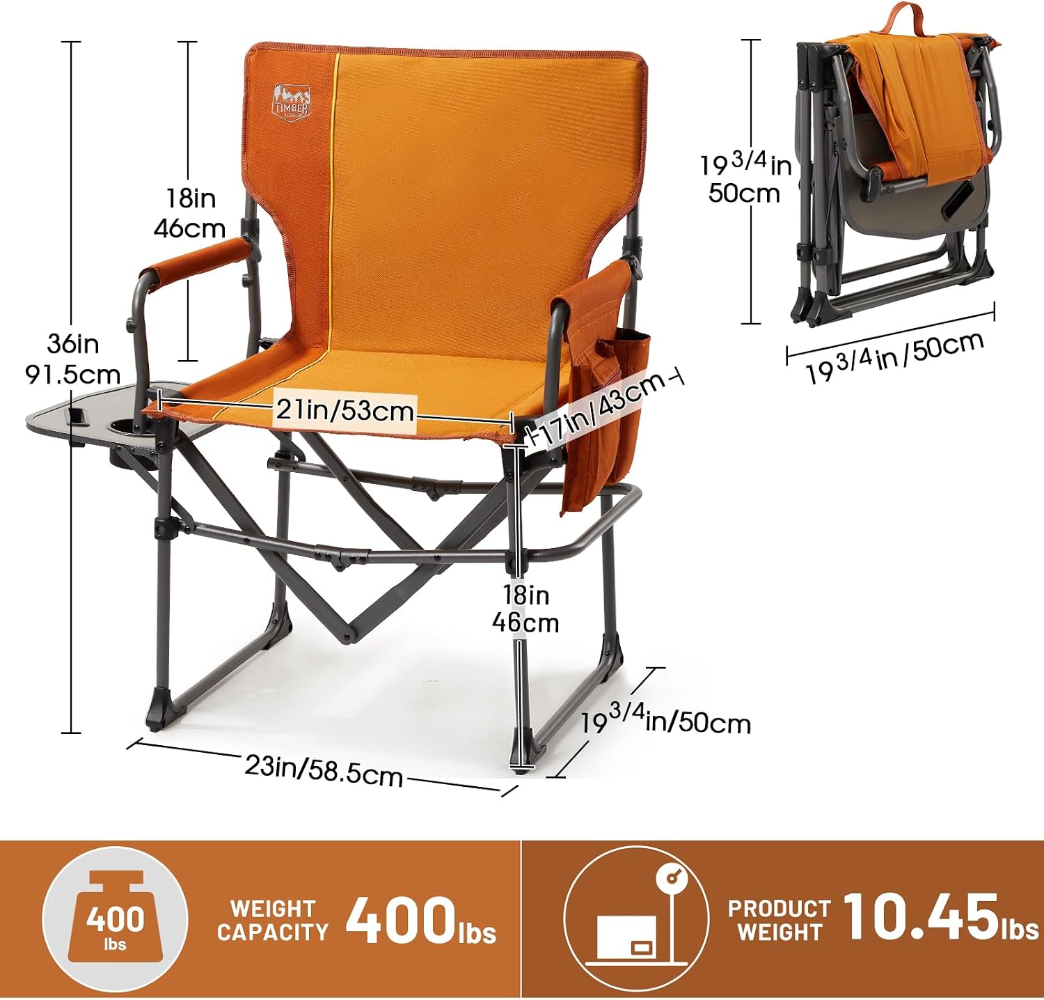 TIMBER RIDGE 400lbs Heavy Duty Camping Chair Portable Directors Chair