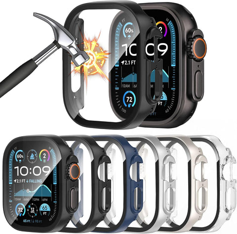 [6 Pack] Case for Apple Watch Ultra 3/Ultra 2/Ultra 49mm Screen Protector with Ultra-Thin Tempered Glass, Full Coverage Anti-Scratch Hard Face Cover for iWatch 49 mm