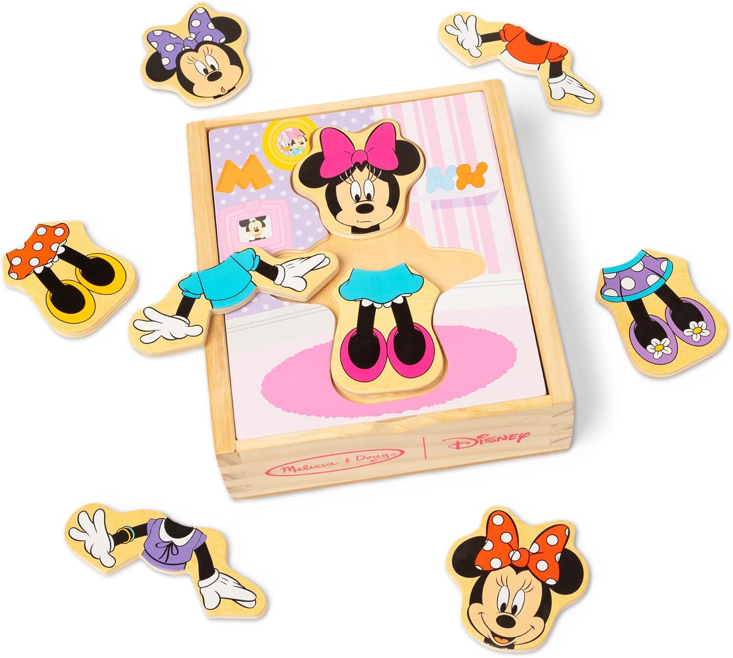 Melissa & Doug Disney Minnie Mouse Dress-Up Puzzle, 18 Pieces Mix and Match Outfits, Sorting & Matching Toy with Storage Case, Educational Puzzle for Toddlers Ages 3+