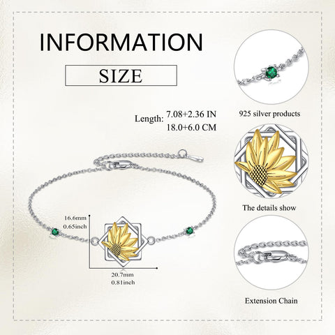 AXELUNA Sunflower Bracelet Sterling Silver Sunflower Anklet Jewelry Gifts for Women