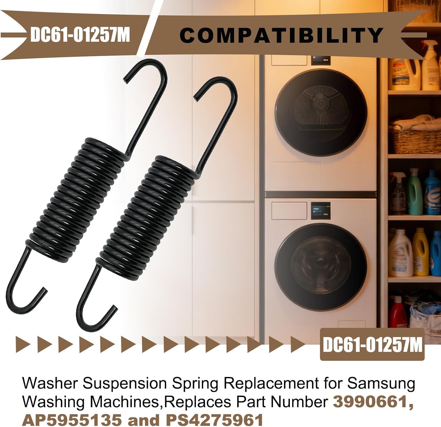washer suspension spring，DC61-01257M Washing Machine Suspension Spring, 2-Pack, Replaces AP5955135/3990661/PS4275961, Fits All WF3/WF4 Models- samsung washer hanger spring dc61-01257m