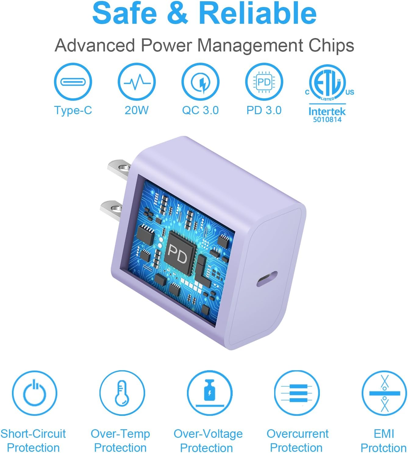 iPhone 17 Charger Block, USB C Charger Block 20W Type C Wall Charger for iPhone 17/17 Air/17 Pro/17 Pro Max, 16 15 14 13 12 11, iPad, Google, Samsung and More Fast Charging Power Adapter - Purple