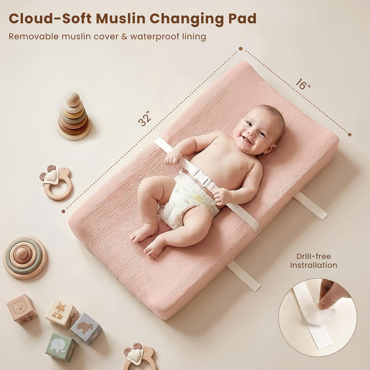 Konssy Baby Changing Pad Set with Waterproof Lining & 2 Pack Muslin Covers