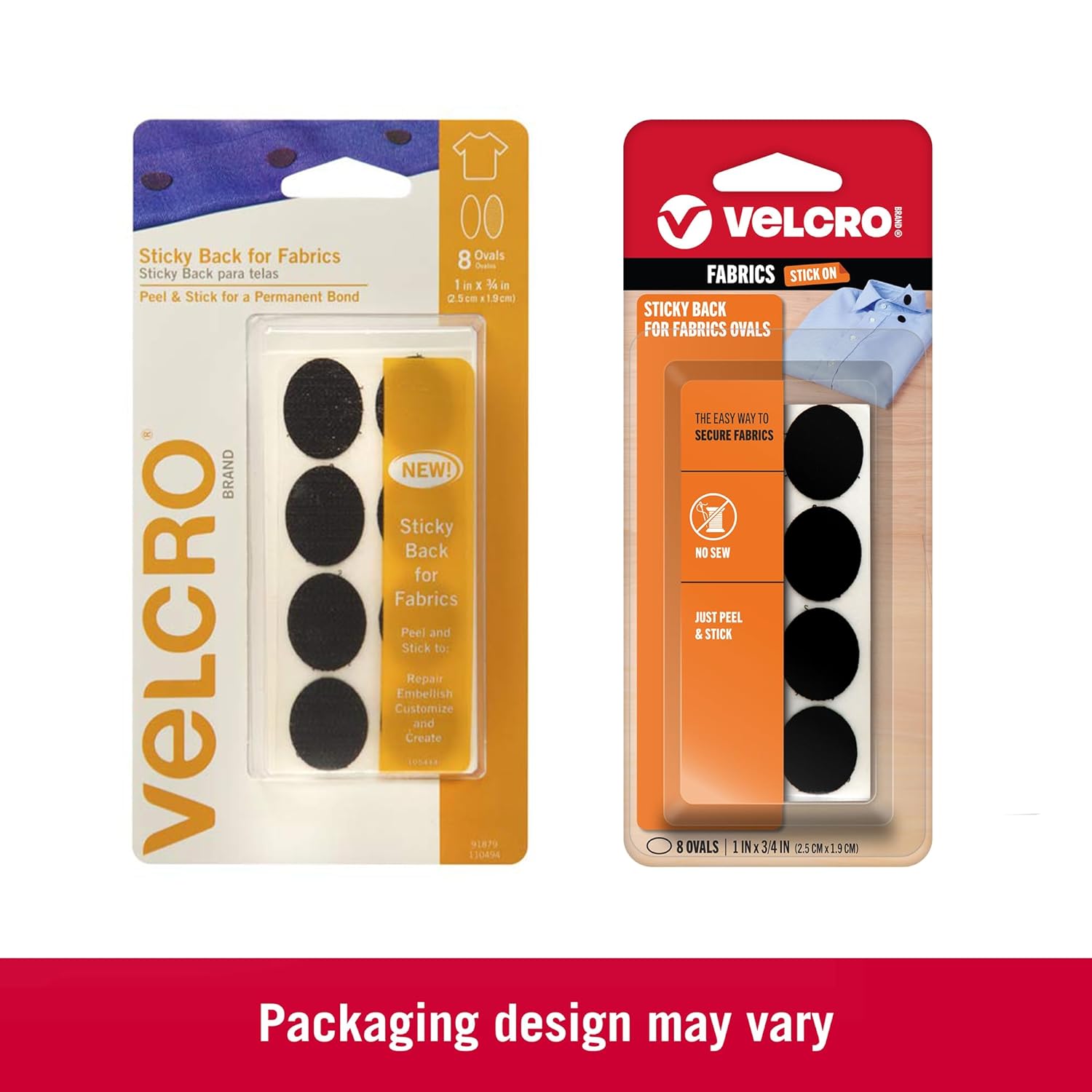 VELCRO Brand for Fabrics Pre-Cut Ovals, Black, 1 x 3/4 in, 8 Sets