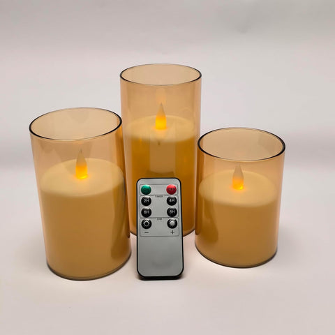 White Flickering Flameless Candles, Battery Operated Acrylic LED Pillar Candles with Remote Control and Timer, Halloween Decor, Set of 6 (Gray, 12 Pack (3" x 6")