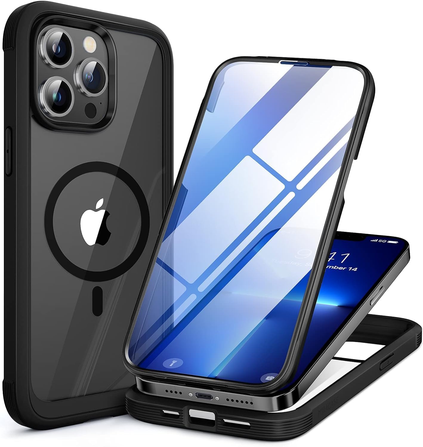 Miracase for iPhone 13 Pro Case 6.1",Built-in Glass Screen Protector,Black