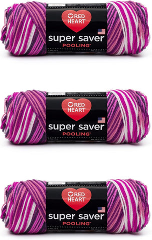Red Heart Super Saver Pooling Yarn for Crocheting, Berry, 3-Pack