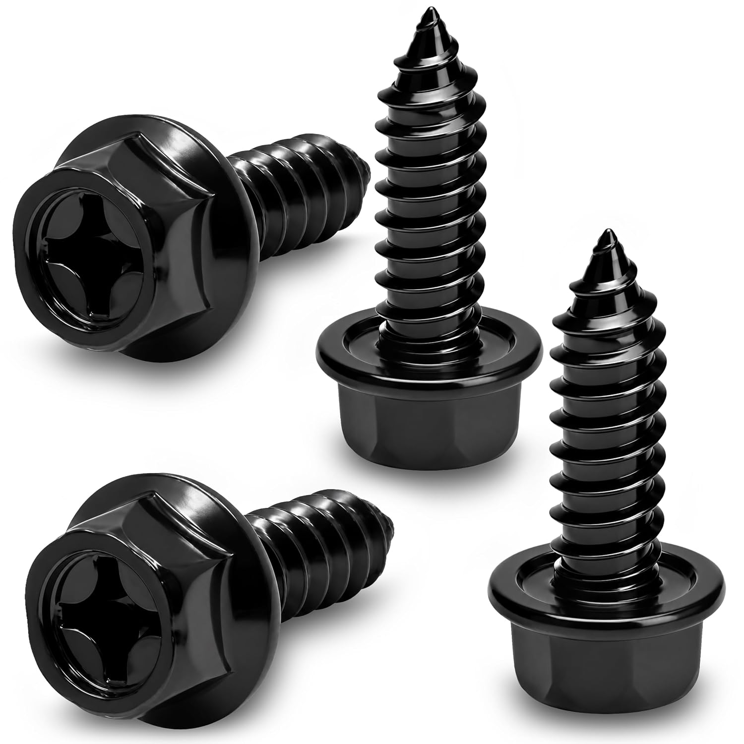 OttoSpeed Rustproof License Plate Screws (4-Pack, Black-Phillips)