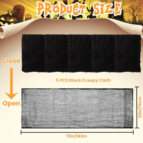 5PCS 30" x 72" Black Halloween Creepy Cloth for Indoor Outdoor Decoration
