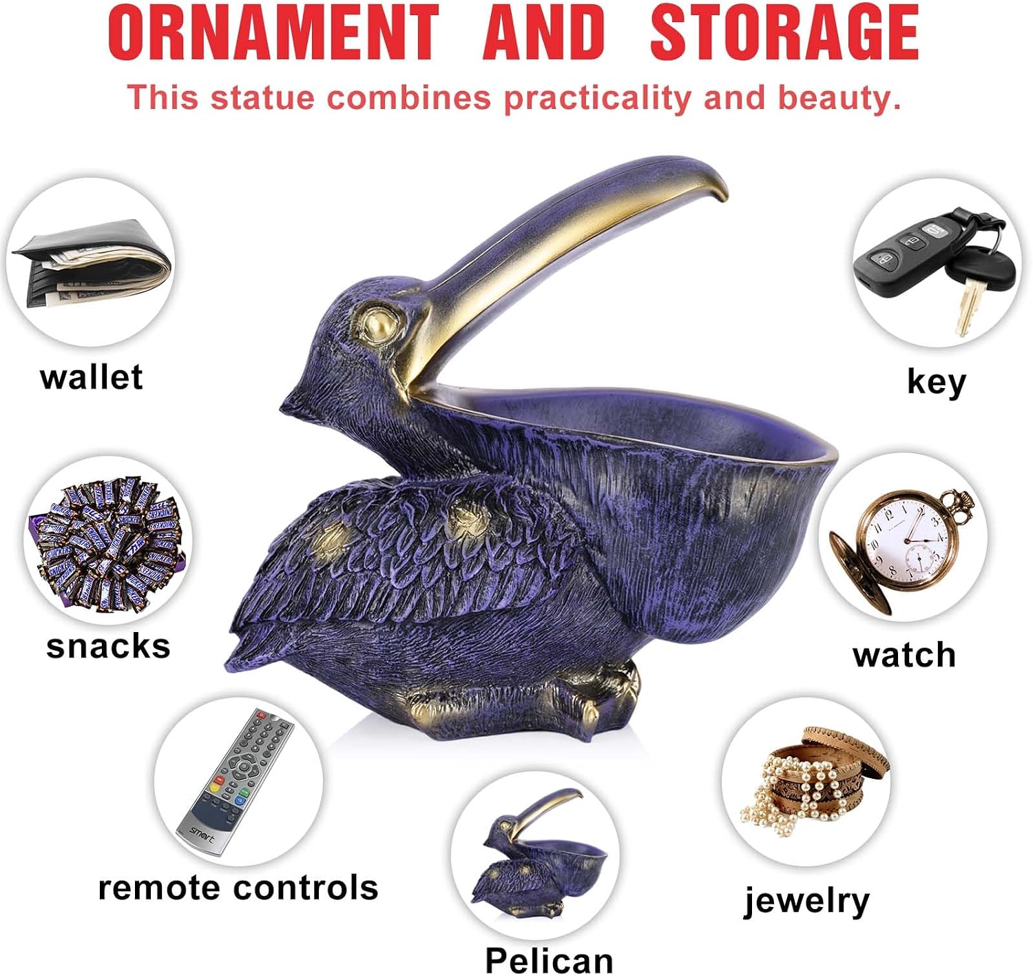 Pelican Key Holder Statues,Fun Animal Hippo Candy Dish,Candy Dish for Office Desk Unique,Modern Key Holder for Pelican Figurine,Suitability Desk bowl and Entry Table Decor Items (Purple)