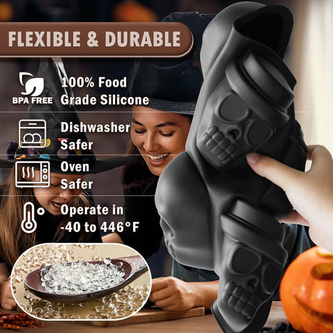 HKNMTT Halloween Silicone Molds for Baking Extra large, 6 Cavities 3D Skull Cake Pizza Soap Pan Molds, Nonstick Halloween Skeleton Mold for Ice Cupcake