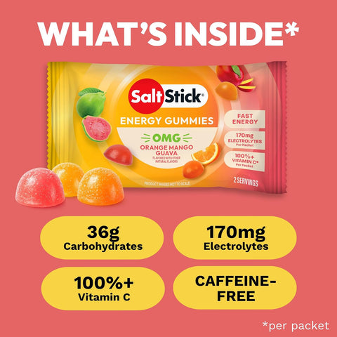 SaltStick Energy Chews Orange Mango Guava Energy Gummies 10 Bags/20 Serving
