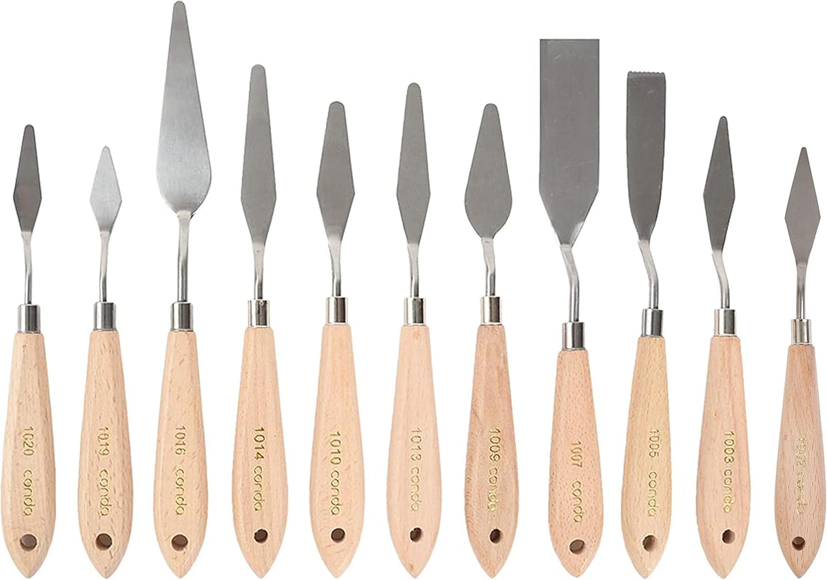 CONDA 11 Piece Stainless Steel Spatula Palette Knife Professional Palette Knife Painting Wood Handle