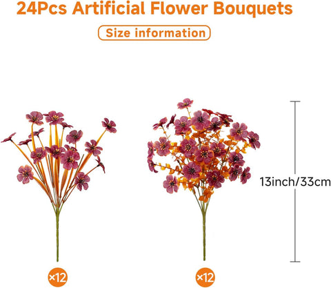 Alupssuc 24 Bundles Artificial Fall Flowers, UV Resistant Faux Mums Porch