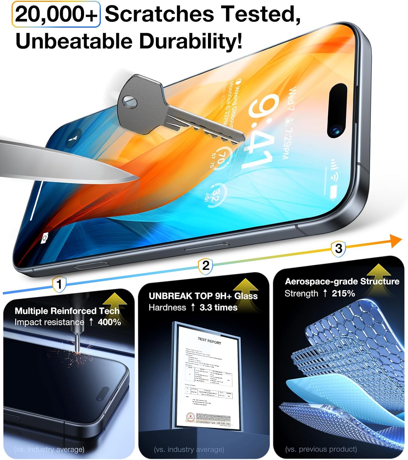 UltraGlass TOP 9H+ Armor for iPhone 13 Screen Protector, 2 Pack