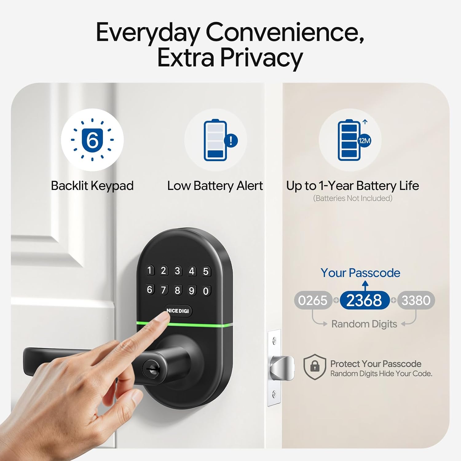 Keypad Door Lock with Handle, Smart Keyless Entry with Code for Front Door