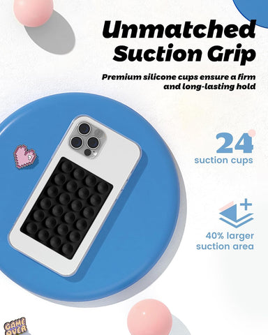 amBand Magnetic Sticky Phone Suction Grip for MagSafe, Removable for Wireless Charging, Durable Magnet Silicone Portable Mount Stand for iPhone 12 13 14 15 16 17 Series, Hands-Free Video/Selfie, Black